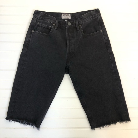 AGOLDE Carrie Knee Length Slim Shorts High Rise A119-1084 Black Size 27 - Picture 3 of 12